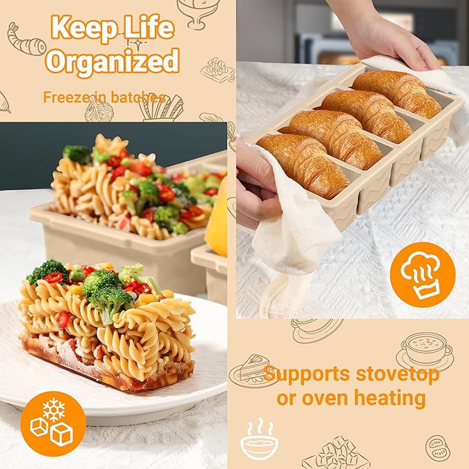Doasuwish Silicone Freezer Tray for Soup with Lid – 1-Cup Soup Container Cube Style Ice Cube Trays for Freezer, Meal Prep & Food Storage, Freeze 250mL/125mL Portions – 2 Pack