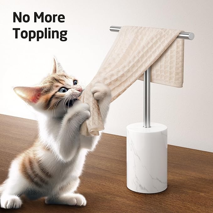 KES Hand Towel Rack for Bathroom Countertop, Towel Holder Stand with Small Marble Base, Free Standing Hand Towel Holder Stand 18/8 Stainless Steel Space Saving Brushed Finish, BTH234S30-2