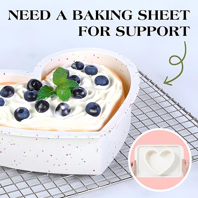 6 Inch Silicone Heart Shaped Cake Pans 2 Pcs Small Heart Cake Pan Set Nonstick Silicone Heart Molds for Baking (Cream)