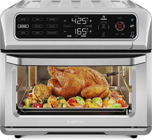 Chefman Air Fryer Toaster Oven Combo with Probe Thermometer, 12-In-1 Stainless Steel Convection Countertop, 10 Inch Pizza, 4 Slices of Toast, Cooking, Baking, Toasting, Roaster Oven Airfryer 20QT (Renewed)