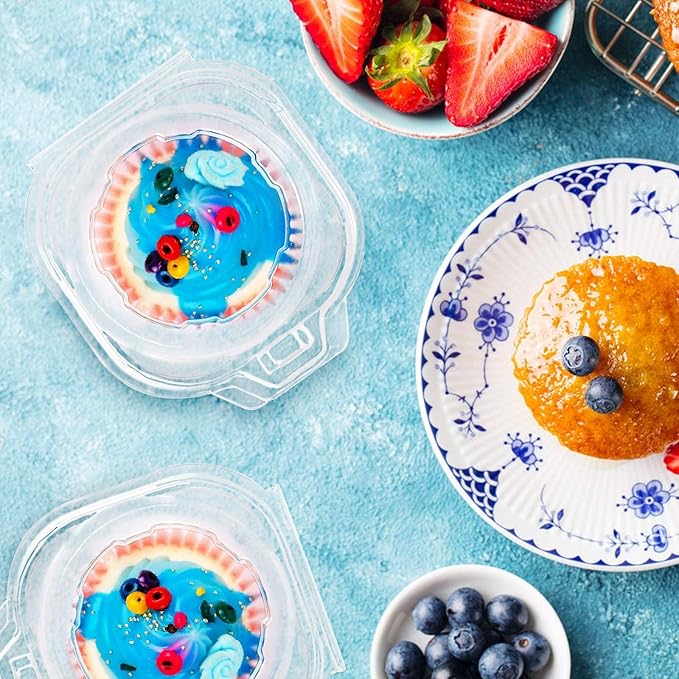 NPLUX 150 Pack Individual Cupcake Containers Plastic Cupcake Boxes Cupcake Holders Stackable Deep Dome Cupcake Carrier