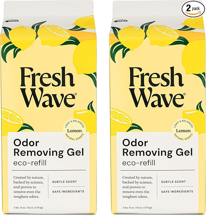 Fresh Wave Lemon Odor Removing Gel Refill, 63 oz. - Safer Odor Absorbers for Home, Natural Plant-Based Odor Eliminator, Every 15 oz. lasts 30-60 Days, For Cooking, Trash & Pets (Pack of 2)