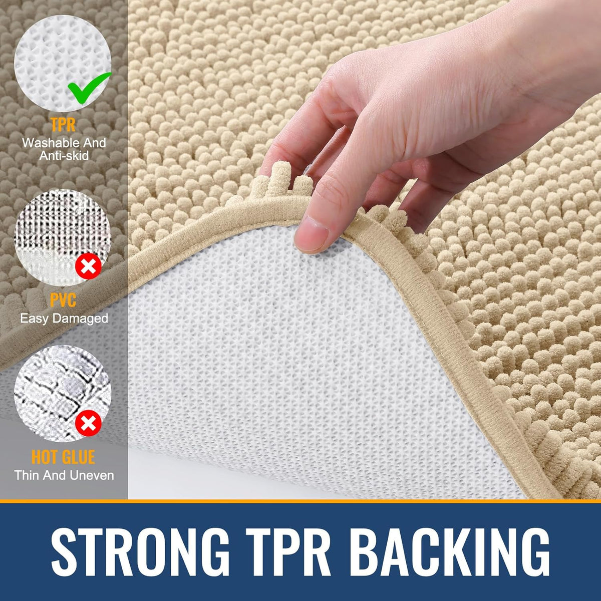 Arotive Bathroom Rugs 44x24, Extra Soft Absorbent Shaggy Chenille Bath Rugs, Machine Washable Rubber Backing Non-Slip Bath Mats for Bathroom Floor Tub and Shower, Home Decor Accessories, Beige