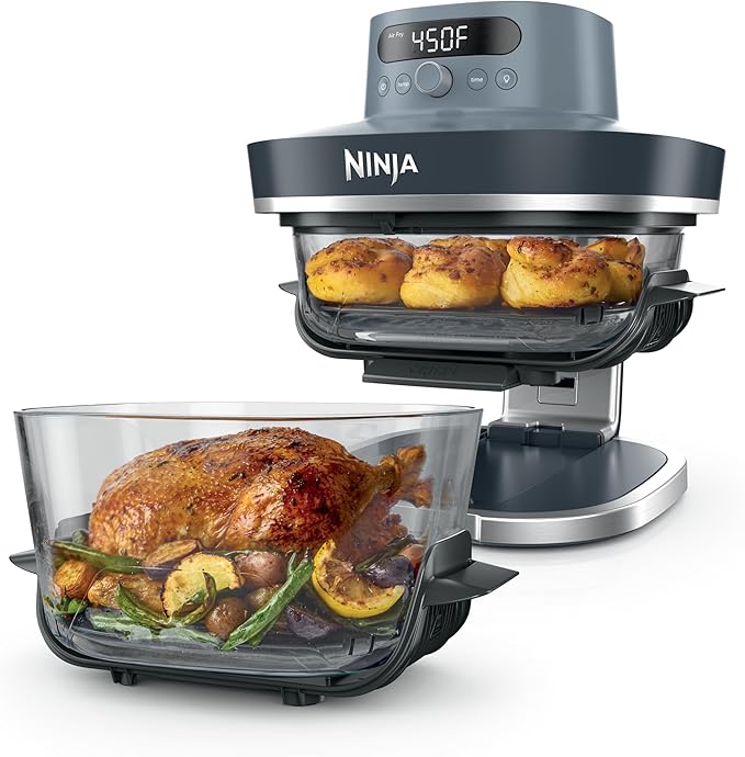 Ninja Crispi Pro 6-in-1 Glass Air Fryer | 450°F, Nontoxic, 6qt & 2.5qt Containers & Lids | Microwave, Freezer, Dishwasher Safe | Max Crisp, Air Fry, Bake, Roast, Recrisp, Dehydrate |Cyberspace AS101CY