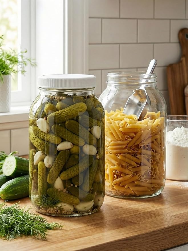 Sally's Organics Large 1 Gallon Glass Jars with Lids - Made in the USA - Wide Mouth BPA-Free Lid, Chalk Labels – Sun Tea, Fermenting, Kombucha, Pickling, and Cookie Storage Jar – USDA, Dishwasher Safe