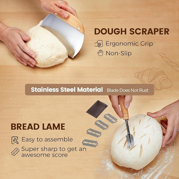 Banneton Bread Proofing Basket - Sourdough Starter Kit Banneton Sourdough Proofing Basket Set of 2, Sourdough Bread Baking Supplies for Making Baking Fermentation (9" Round Set of 2, 6 Accessories)