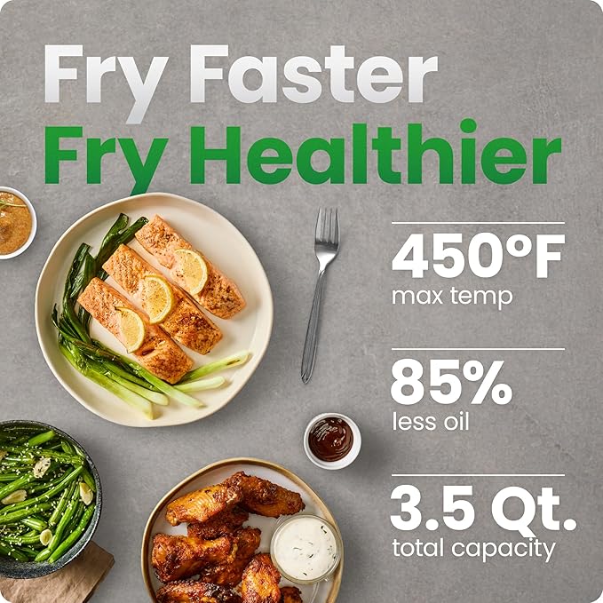 Chefman Air Fryer – 4-in-1 Slim 3.5 QT Airfryer, Air Fry, Bake, Dehydrate, Frozen, 450°F Max Temp for Extra Crispy Results in Minutes, Nonstick Ceramic Coating, Dishwasher-Safe Accessories - Red