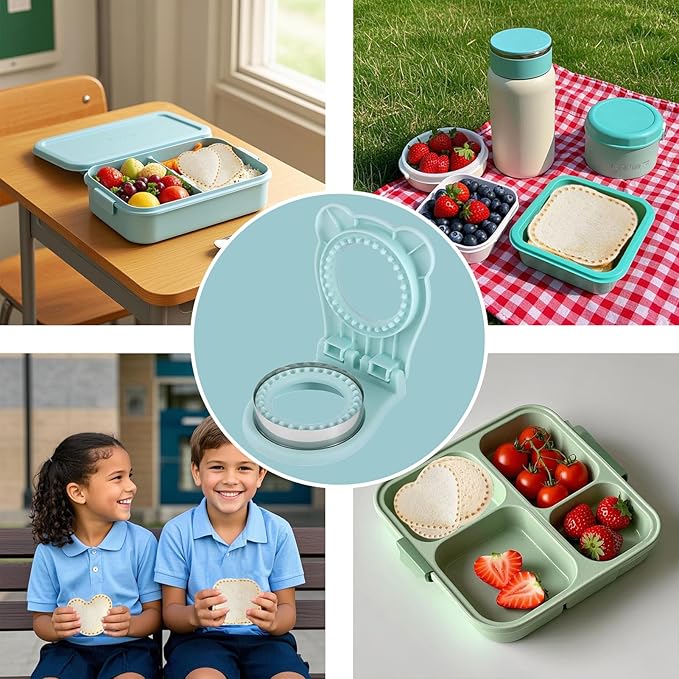 Sandwich Cutter and Sealer, Crustless Round Shaped Cutters for Kids Lunch, Sandwich Maker Peanut Butter and Jelly Crustless Bread for Kids Children Boys Girls (Blue)