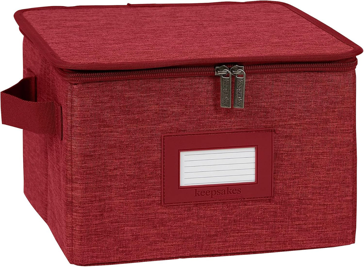 Covermates Keepsakes Dish Storage Box - Stackable, Reinforced Handles, China Storage, Red Heather