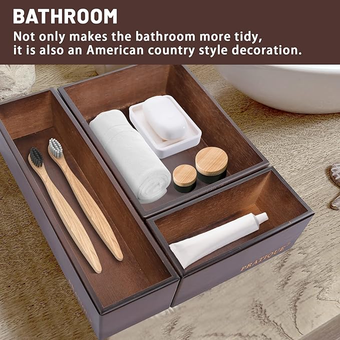 Bamboo Drawer Organizer - Kitchen Utensil Organizer Silverware Tray Cutlery Holder，Office Desk Supplies and Accessories,15 * 5.9 * 2.6,Nut-brown