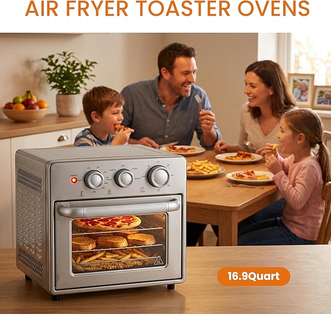 Simple Deluxe 16.9QT Air Fryer Toaster Oven Combo, 5-in-1 Countertop Convection Oven with Air Fry, Grill, Bake, Dehydrate, Up to 450°F, Stainless Steel