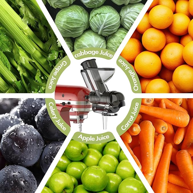 Masticating Juicer Attachment for KitchenAid Stand Mixer, Cold Press Juicer machines with Dual Feed Chute, Slow Masticating Juicer, Attachment for Kitchenaid Mixers