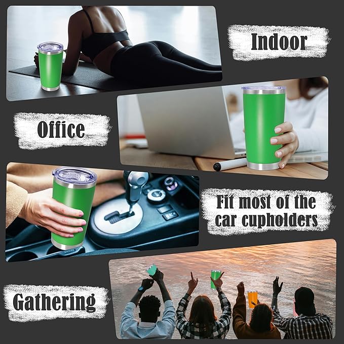 20 oz Tumbler Coffee Travel Tumblers Bulk with Lid Stainless Steel Double Wall Vacuum Insulated Mug Powder Coated Cups fit Car Cupholder for Hot and Cold - Green, 4Pack