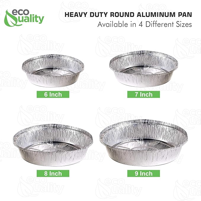 EcoQuality 6" Round Aluminum Foil Pans - Disposable Containers with Foldable Walls for Pie Baking, Cooking, Serving, Reheating, and Storing - Freezer and Oven Safe Tart Pan 50 Pack