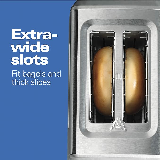Hamilton Beach 2 Slice Toaster with Extra-Wide Slots, Bagel Setting, Toast Boost, Slide-Out Crumb Tray, Auto-Shutoff & Cancel Button, Digital with Defrost Function, Stainless Steel (22796)