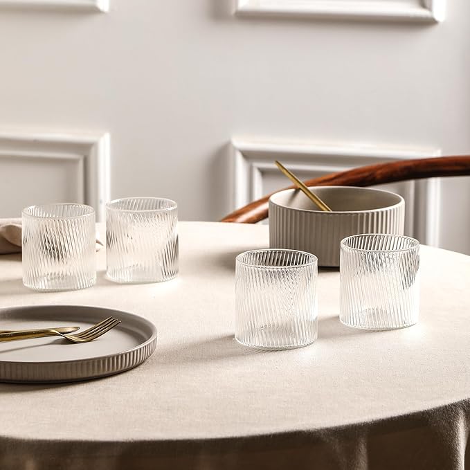 Stone Lain Haven Stoneware 32-Piece Dinnerware Set, Plates and Bowls Sets for 8, Dish Set, Includes Dinner and Salad Plates, Cereal Bowls, Glassware, Microwave & Dishwasher Safe, Beige