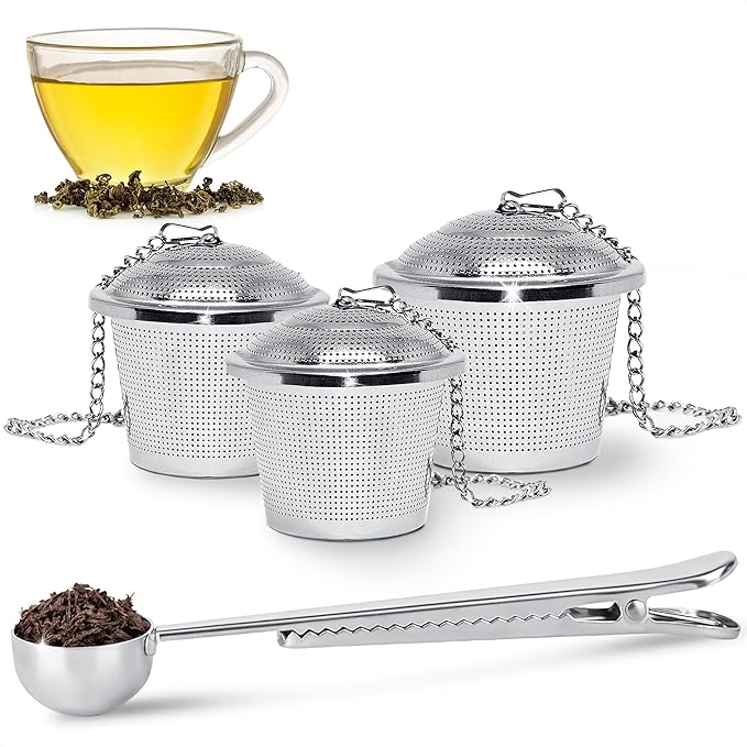 Set of 1 Large Tea Infuser, 2 Small Infuzers & Scoop With Bag Clip - Stainless Steel Infuser for Loose Leaf Tea Steeper Tea Strainers for Loose Tea Diffusers for Loose Tea - Loose Leaf Tea Infuser