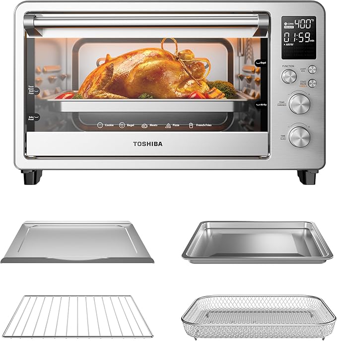 TOSHIBA ChefFry Air Fryer Toaster Oven Combo with Toast, Bake, Broil, Pizza & Dehydrate, 26.4-Quart Capacity, Stainless Steel
