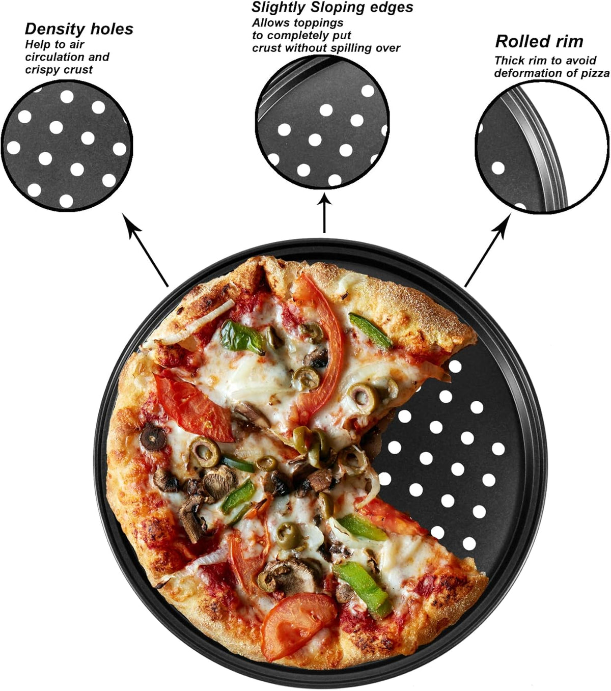 Baking Steel Pizza Pan with Holes, Round Pizza Pan for Oven, 9 Inch, 11 Inch, 12 Inch Bakeware Pizza Tray, Nonstick Baking Supplies Home Kitchen Steel Crisper Pizza Pan Set (3 Pcs)