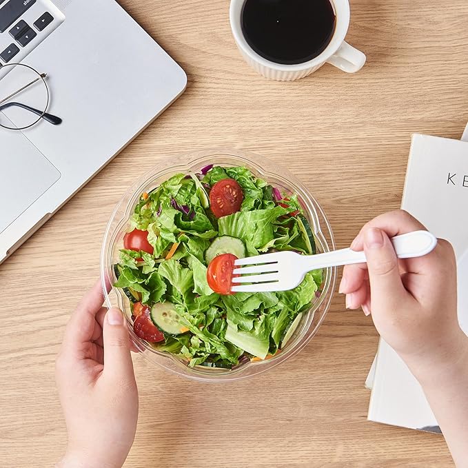 [48 oz. 150 Sets Clear Plastic Salad Bowls with Airtight Lids Disposable To Go Mixing Containers Serving for Fruit, Quinoa, Lunch and Meal Prep