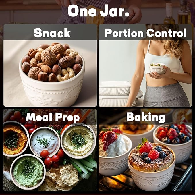 Artena Ramekins Oven Safe, Creme Brulee Ramekins, Embossed White Ceramic Ramiken, Souffle Pudding Custard Cups, Baking Dish, Dipping Bowls, Sauce Cups, Set Of 4 (Multiple Patterns, 4 oz)