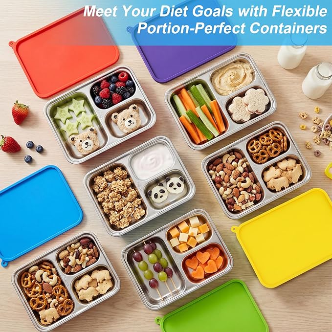 6 Pack Stainless Steel Lunch Box with Lid Reusable Bento Boxes Leak-proof Stackable Snack Meal Fruit Container Divided Food Storage Boxes for Travel Camping Lunch Prep Sandwich Adult