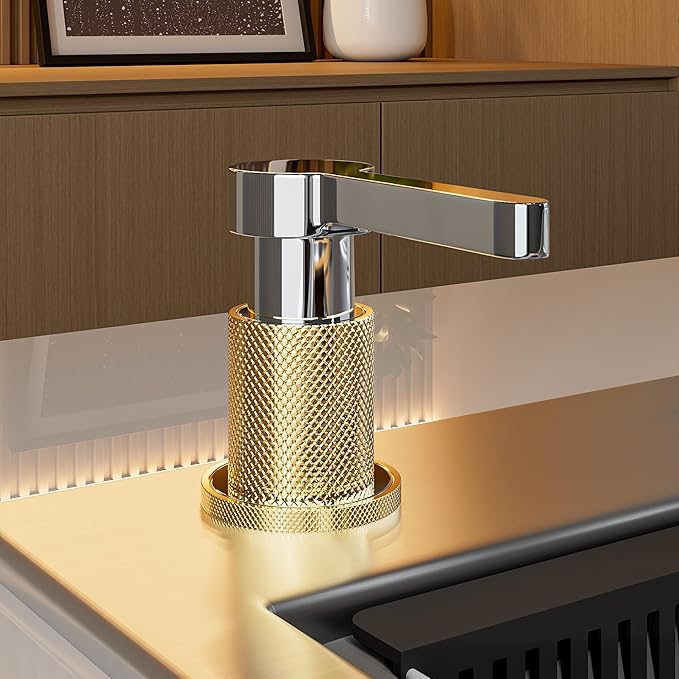 SD-80 All Brass Sink Soap Dispenser for Kitchen Sink Copper Pump Built in Dish Soap Dispenser with 17.6 oz(520ml) Bottle and 59"(1.5m) Extension Tube Kit (Chrome)