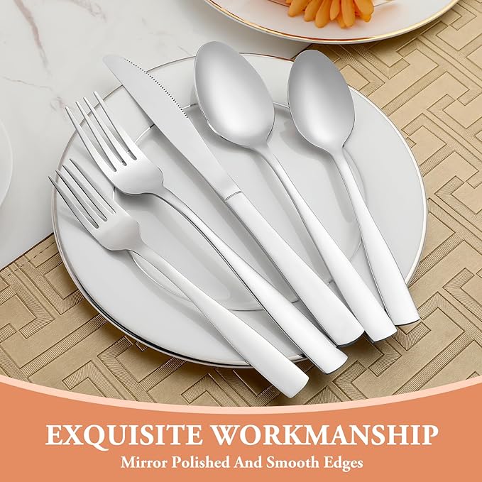 20 Pcs Silverware Set, Stainless Steel Flatware Set for 4, Food-Grade Cutlery Set, Mirror Polished Tableware Eating Utensils Set for Home Kitchen, Include Knife Fork Spoon Set, Dishwasher Safe