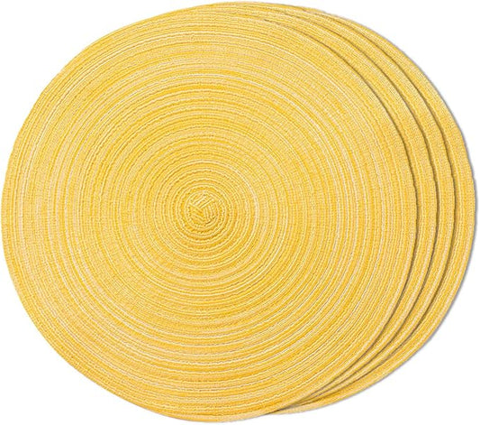 FunWheat Round Braided Placemats Set of 4 Place mats for Dining Tables Woven Heat Resistant Table Mats 15 inch (E Yellow, 4pcs)