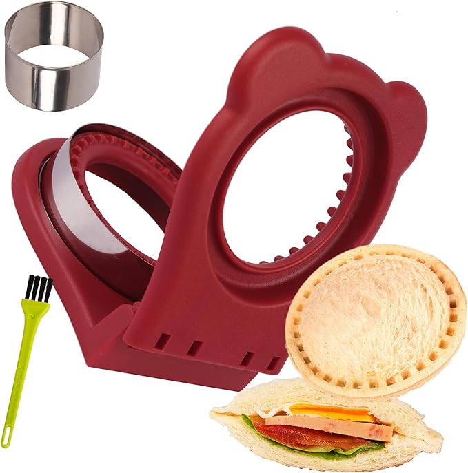 LEPCY Uncrustables Sandwich Maker Sealer Cutter, Crustless Sandwich Cutter, PB&J Uncrustable Maker - Color Dark Red, Round Shape