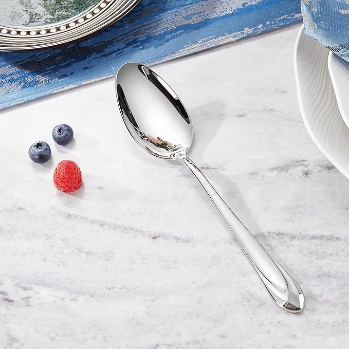 KEAWELL Premium Astra 4-Piece 9 inch Spoon Set – Mirror-Finished 18/10 Stainless Steel with Diamond-Faceted Handles Dishwasher Safe for Modern Dining (4, Serving Spoons and Slotted Spoons)