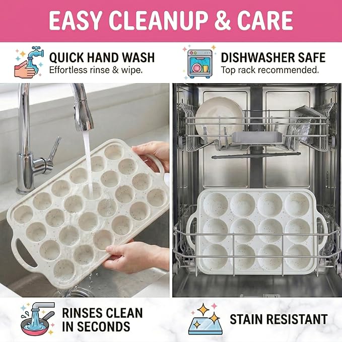 2-Pack Silicone Muffin Pan Set – Regular 12 Cup & Mini 24-Cup Silicone Muffin Pans for Baking – Nonstick Silicone Cupcake Pan with Metal-Reinforced Handles – BPA-Free, Dishwasher-Safe, Cream