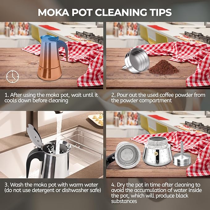 2 Cup 100ml Moka Pot Stainless Steel Espresso Coffee Maker Stovetop Coffeemaker Italian Classic Style Brewing Greca Cafe Mocha Machine for Cafeteras Lover Camping Travel and Home Use 3.3oz