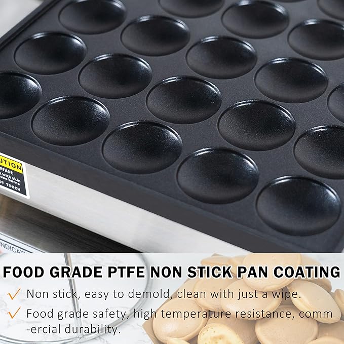 Mini Pancake Maker, 25-Cup Commercial Dutch Pancake Machine, 950W Non-Stick Electric Poffertjes Maker with Temp & Timer for Restaurant, Food Truck, Breakfast Shop