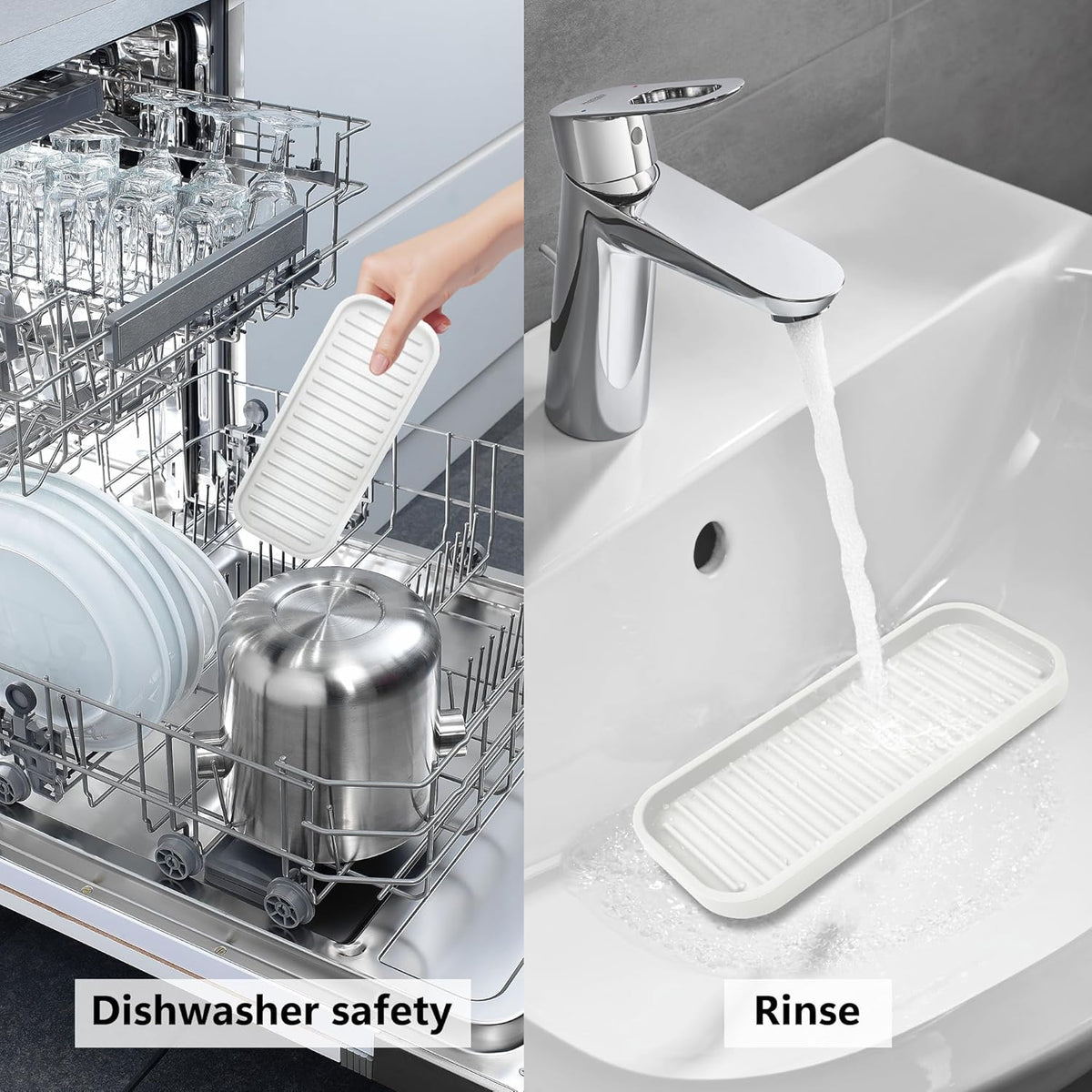 Silicone Sponge Holder Kitchen Sink Organizer Tray Dish Caddy Soap Dispenser, Scrubber Spoon Holder,Dishwashing Accessories 2 Pack (White)