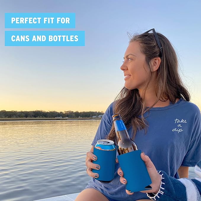 Blank Beer Can Coolers Sleeves (30-Pack) Soft Insulated Beer Can Coolies - HTV Friendly Plain Koolies in Bulk for Beer Cans & Bottles - Coolie Blanks for Vinyl Projects & Wedding Favors (Blue)
