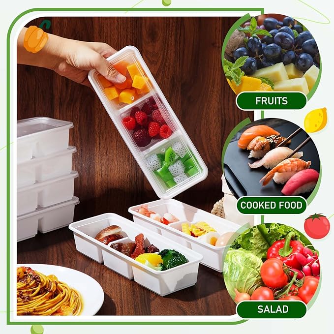 Hushee 5 Pack 17 oz Small Meal Prep Containers with 3 Compartments Snack Containers with Lid Disposable Plastic Bento Box Travel Lunch Food Boxes Stackable for Office Picnic (White)