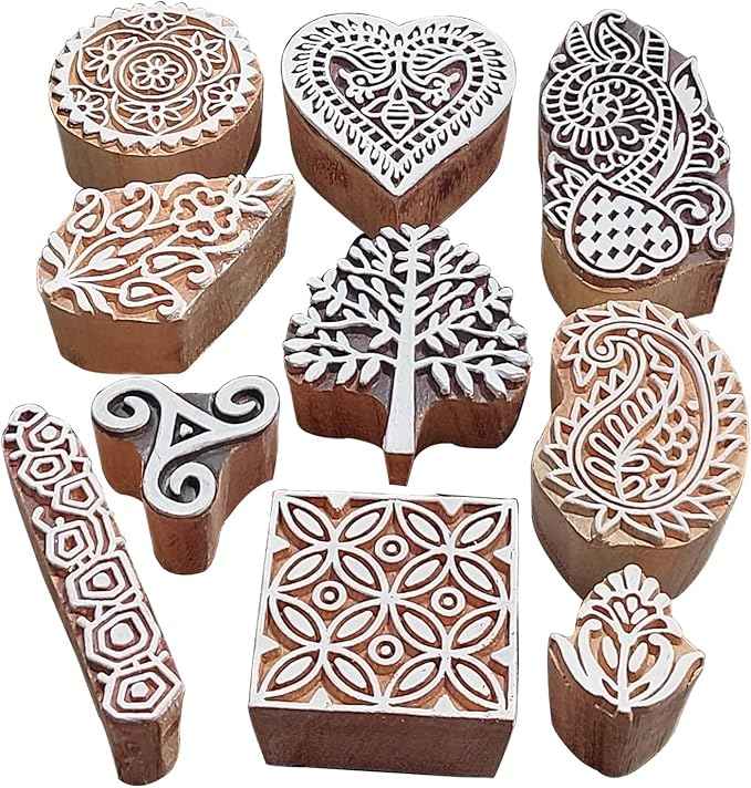 Royal Kraft Assorted Wooden Block Printing Stamps (Set of 10) Bulk01_10B