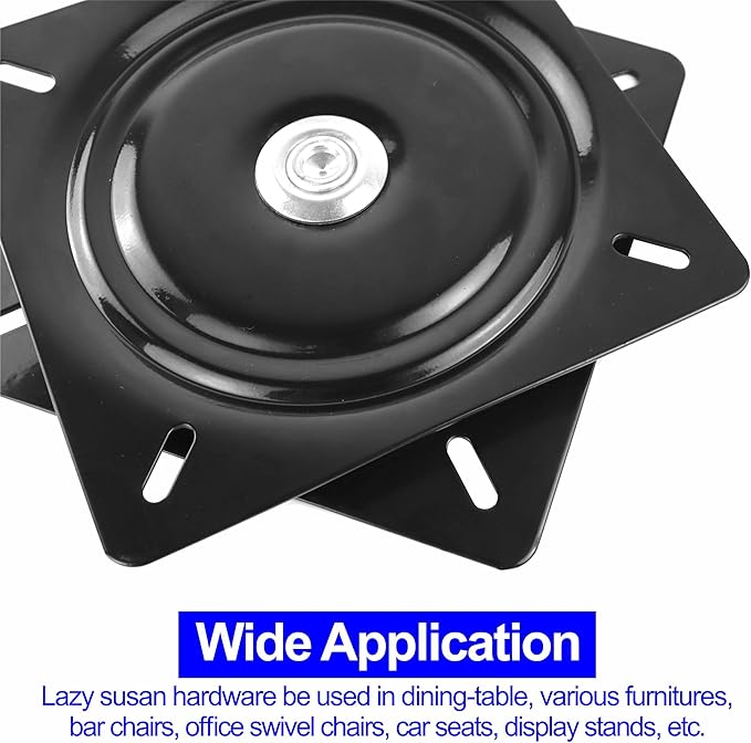 12 Inch Lazy Susans Turntable Bearings Swivel Zinc Plate, Black Square Lazy Susan Hardware, Heavy Duty Lazy Susan Replacement Parts for Table, Chair, Round Bar Stools(1 Pack)