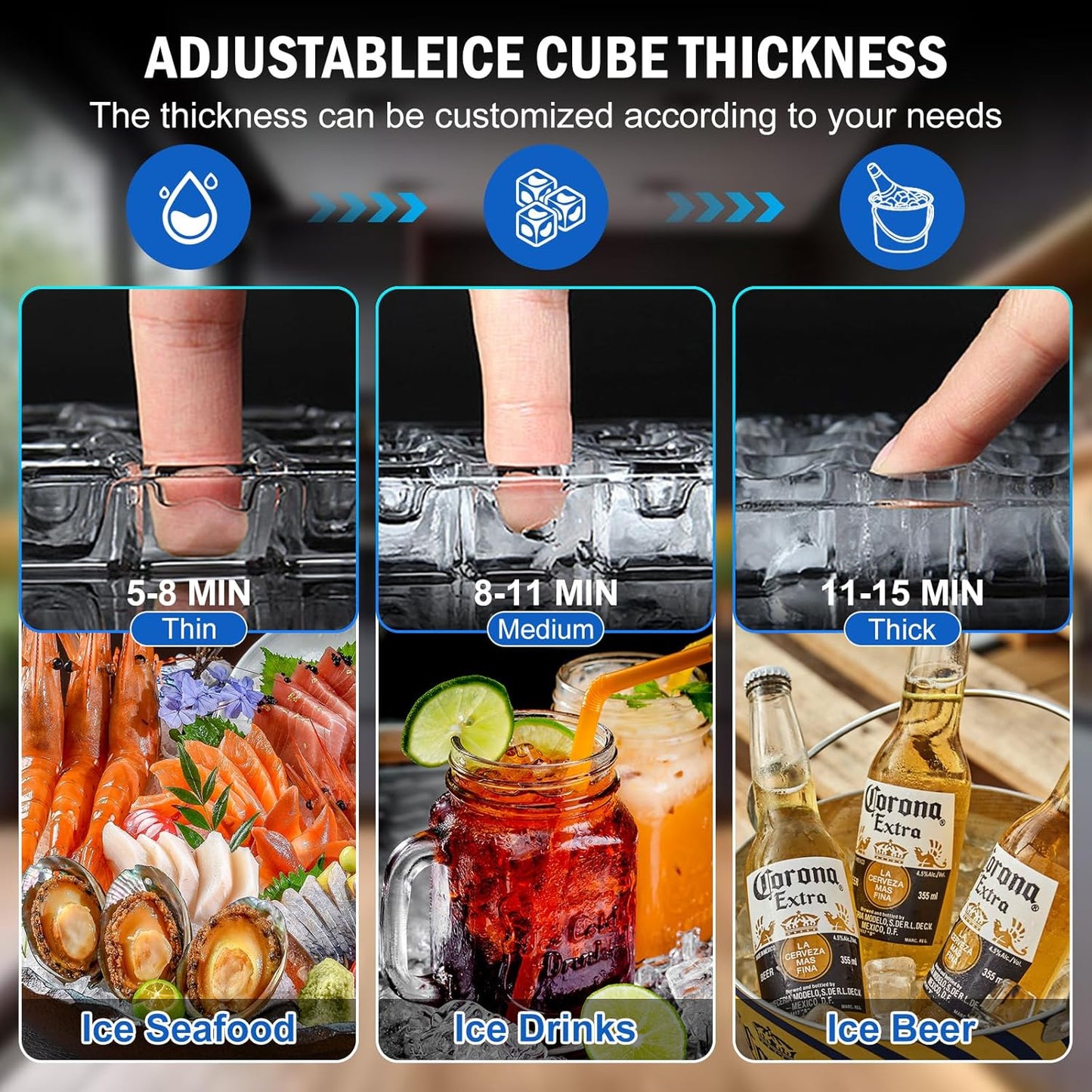 Commercial Ice Maker Machine 350 LBS/24H, 136 Ice Trays Freestanding & Undercounter Ice Machine Stainless Steel with 60 LBS Ice Storage Capacity, Ice Maker with Water Line and Filter, Dual Water Inlet