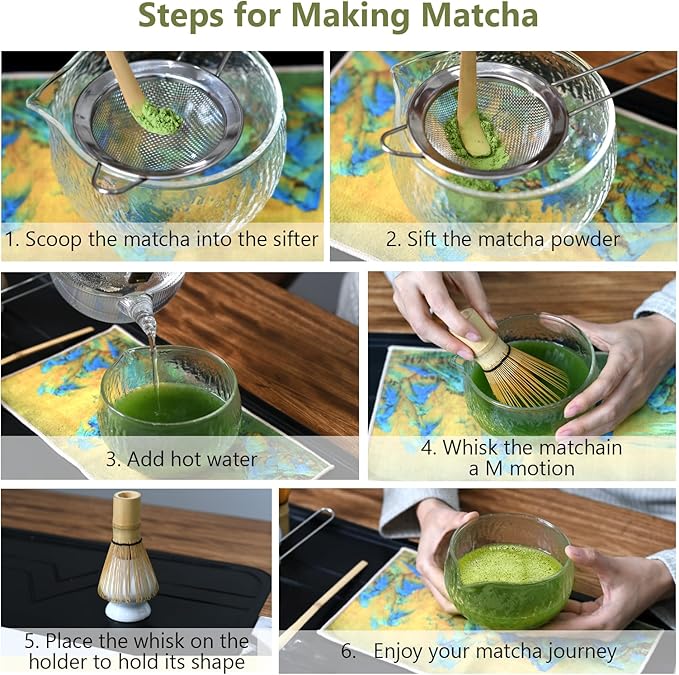 7 Pcs Matcha Whisk Set, Ceramic Matcha Set Includes Matcha Bowl, Bamboo Matcha Whisk and Holder, Bamboo Scoop, Scoop Holder, matcha sifter and Tea Towel - Matcha Kit for Matcha Lovers（White）