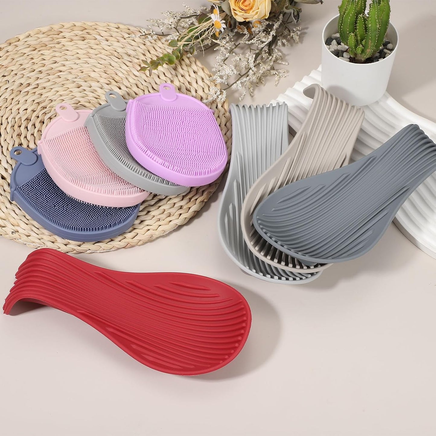 uxcell 1 Set Silicone Spoon Rest for Stove Top, Silicone Spoon Holder for Cooking Spatula, Ladle, Brush Grey/Grey