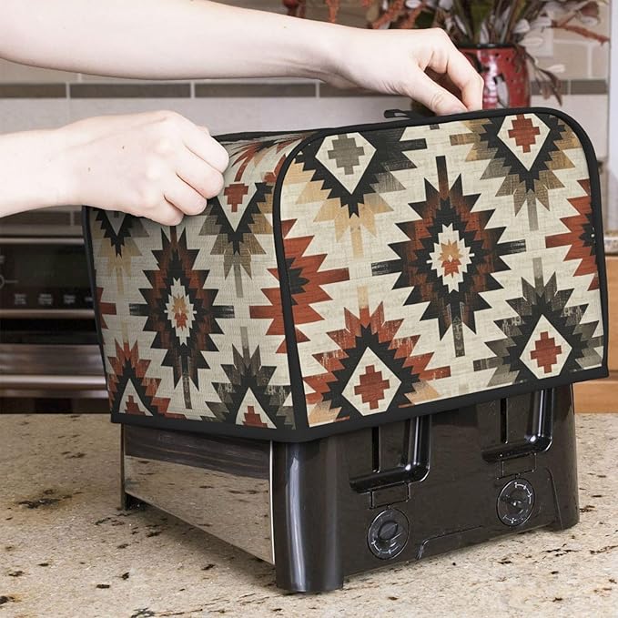 Southwestern Ethnic Aztec Covers for 4 Slice Toasters,Cute Country Bread Machine Cover with Handle,Washable Stain Resistant Kitchen Small Appliance Cover Dining Decor