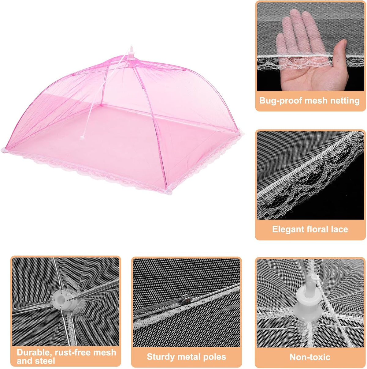 uxcell 3 Pcs Large and Tall Food Covers 17" Mesh Food Covers for Outdoors Collapsible Food Protector Covers Tent for Parties Outdoor Picnics BBQs, Rose