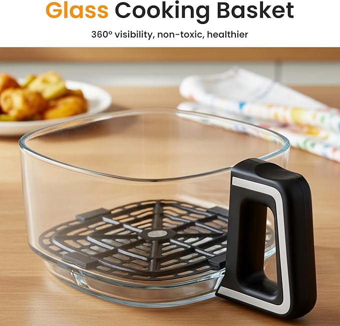 HealSmart 10-in-1 Glass Air Fryer, 4.7QT Non-Toxic Healthy Air Fryer with Rapid Air Crisping Technology, Versatile Functions for Bake, Roast, Dehydrate & Reheat, Nonstick & Dishwasher Safe Design