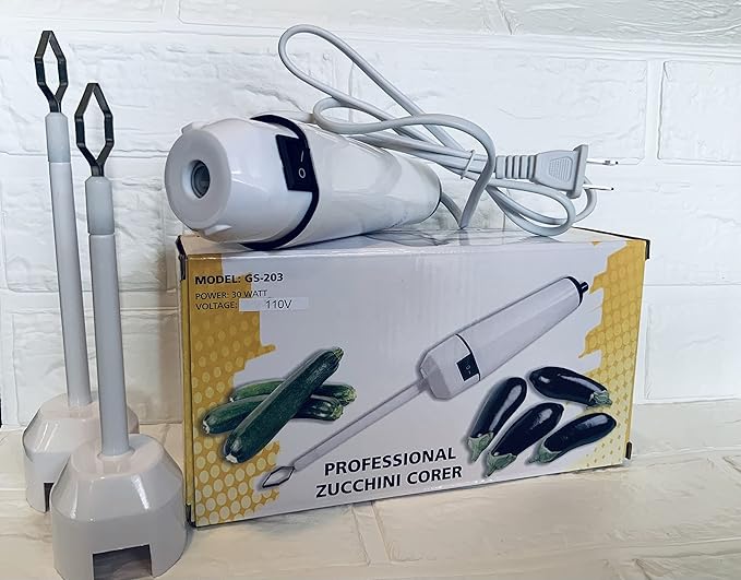 Electric 110 Volt Professional, Heavy-duty, zucchini corer, vegetable corer/drill, White
