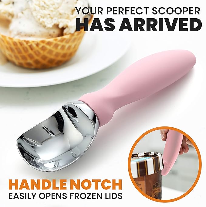 Spring Chef Dessert Bundle - Ice Cream Scoop, Medium Dough Blender, Magnetic Measuring Spoon Set - Pink Lemonade