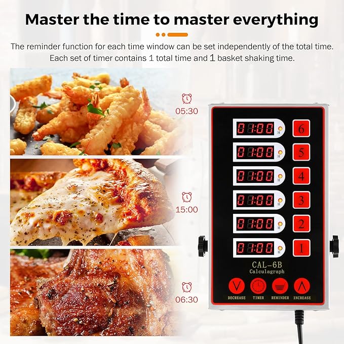 BEAMNOVA 6 Channel Digital Kitchen Timer with Loud Adjustable Alarm, Stainless Steel Commercial Cooking Timer Reminder for Restaurant, Bakery, Multi Dish Cooking & Food Prep, 0-99h Countdown