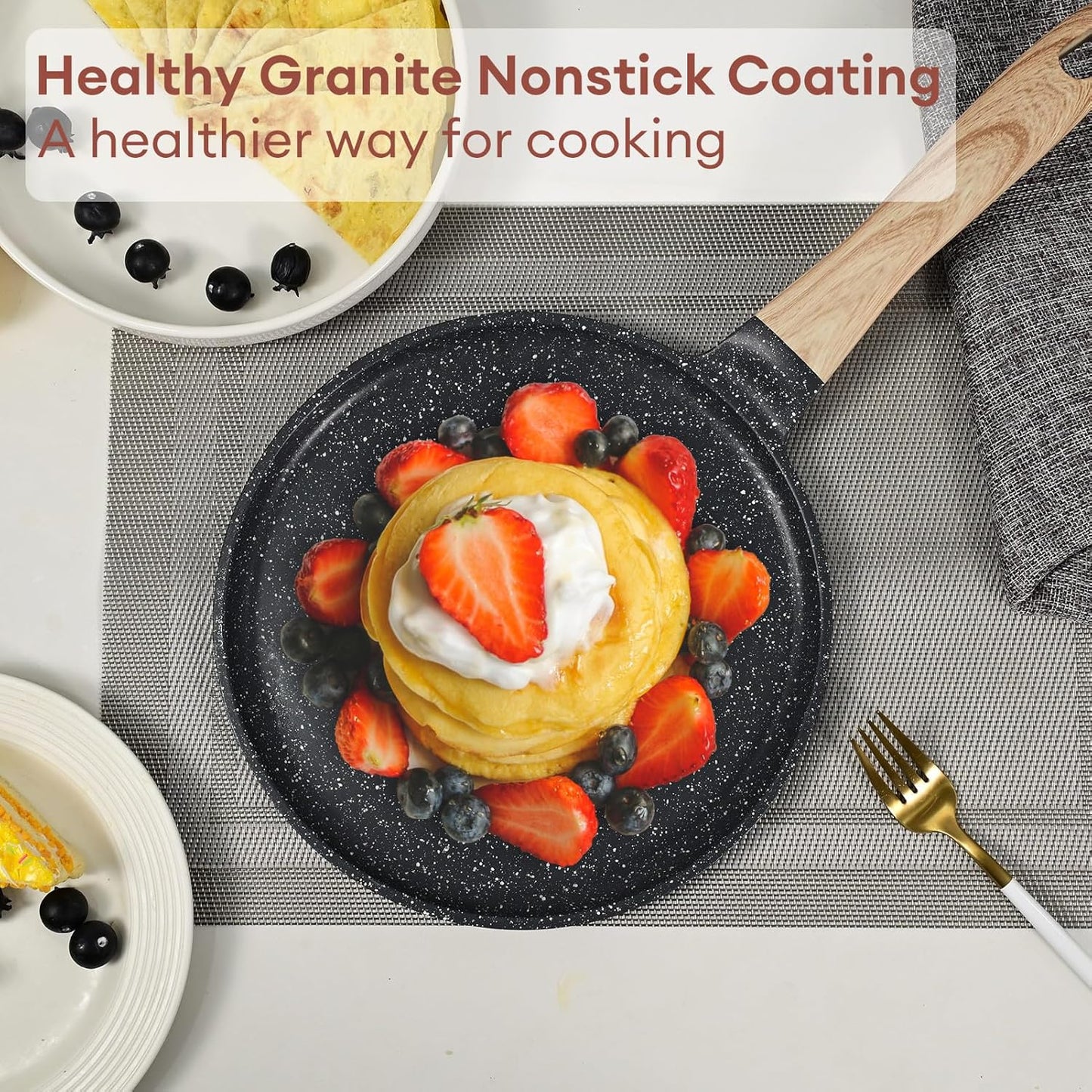 JEETEE Crepe Pan Nonstick, 11 inch Comales Para Tortillas Griddle Pan for Stove Top, Granite Coating Flat Pancake Pan Dosa Tawa, PFOA FREE and Induction Compatible (Grey)