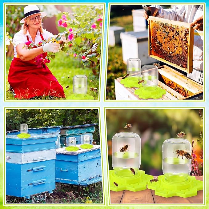 4 Pack Bee Feeder for Mason Jar Bee Watering Station Garden Silicone Sugar Water Feeder Beekeeping Drinking Equipment Tools with Mason Jars for Drinking Water(Yellow,Flower)